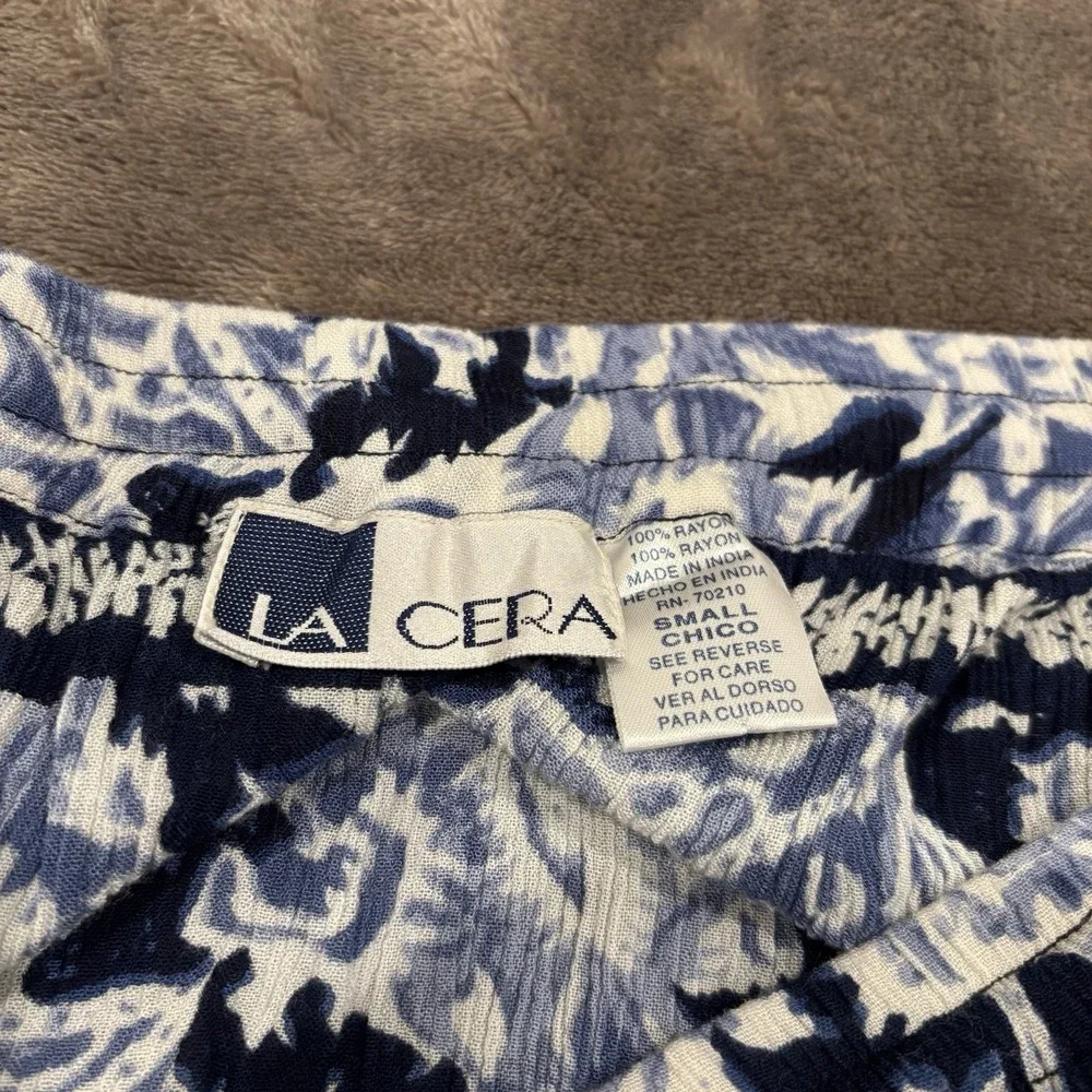 La Cera Skirt‎ Womens Small Blue Floral Maxi Drawstring Waist Flowy Boho